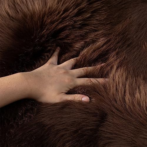 Fluffy Faux Fur Rug Coffee Sheepskin Area Rug,4x6 Ft Ultra Soft Shaggy Plush Rug for Bedroom Bedside Living Room Nursery Kids Room
