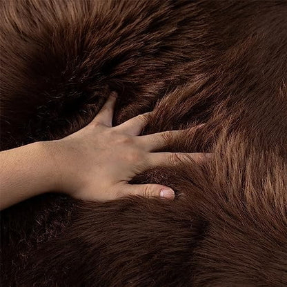 Fluffy Faux Fur Rug Coffee Sheepskin Area Rug,4x6 Ft Ultra Soft Shaggy Plush Rug for Bedroom Bedside Living Room Nursery Kids Room