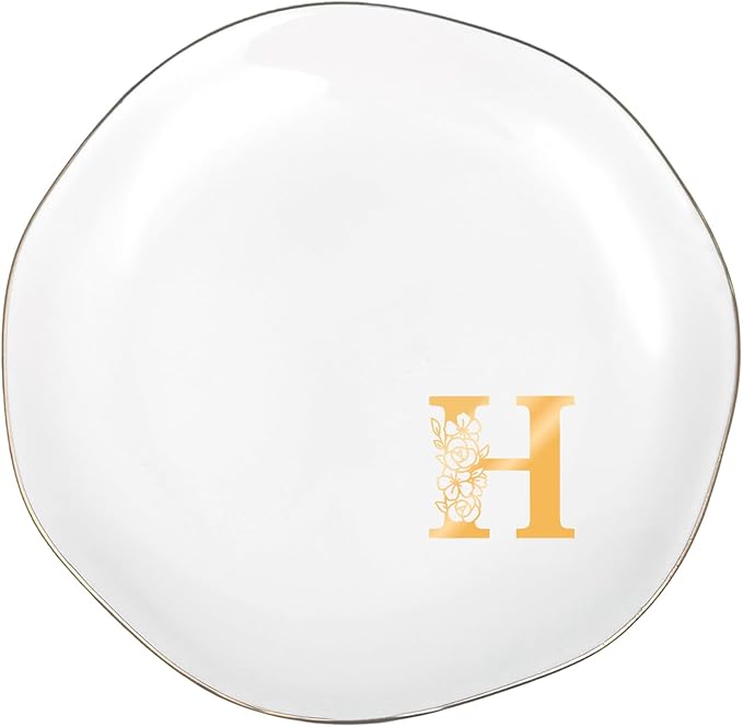 Initials Ring Dish Jewery Tray with Personalized H Monogrammed, Decorative Trinket Dish for Rings Earrings Necklaces Bracelet Watch Keys, Women Wife Friend Birthday Wedding Christmas Gifts