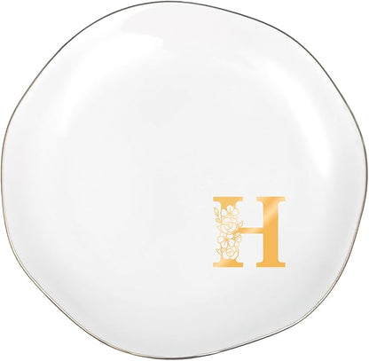 Initials Ring Dish Jewery Tray with Personalized H Monogrammed, Decorative Trinket Dish for Rings Earrings Necklaces Bracelet Watch Keys, Women Wife Friend Birthday Wedding Christmas Gifts