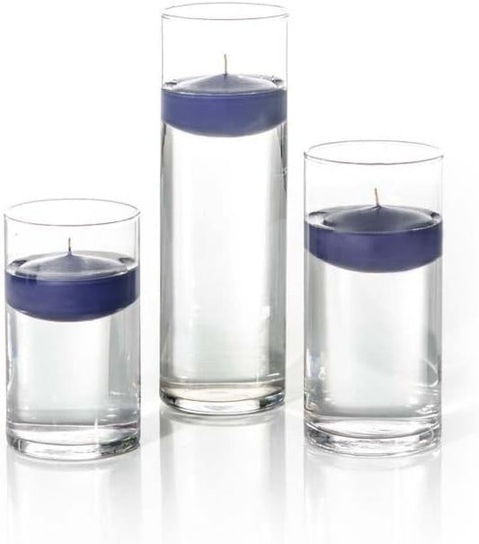 yummi Set of 18 Floating Candles and Cylinder Vases - Navy Blue