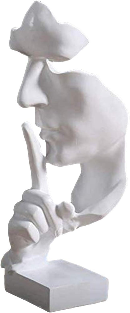 aboxoo Silence is Gold Thinker Statue, Modern and Simple Resin Things, Creative Abstract Figurine Sculptures for Entrance, Creative Room Home, Office Study, Piano Decor (White)