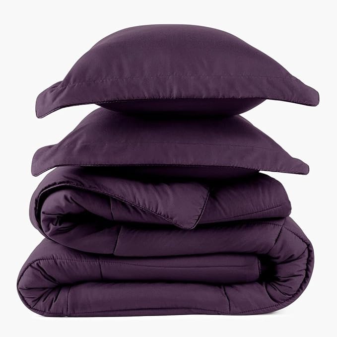 PeachSkinSheets Night Sweats: The Original 1500TC Soft Super Twin/XL Twin Oversized Comforter Set Eggplant