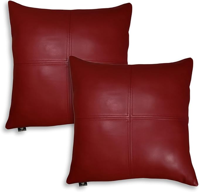 LL LEATHER LOVERS Lambskin Leather Pillow Cover, Hand Panel Stitched Leather Decorative Throw Pillow Covers for Couch Sofa Bed Living Room Garden (22x22 Inches, Reddish Brown Pack of 2)