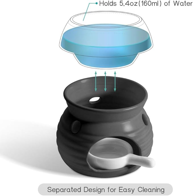 ComSaf Essential Oil Burner Wax Melt Burner with Candle Spoon, Aromatherapy Aroma Burner Ceramic Oil Diffuser Candle Tealight Oil Warmer Yoga Spa Home Decor Christmas Housewarming Gift Black 1Pack