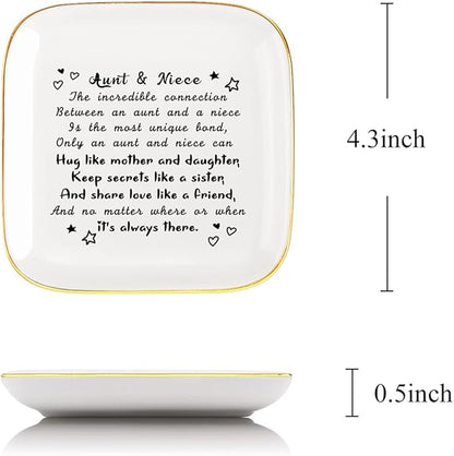 Aunt and Niece Ring Dish Holder Ceramic Jewelry Tray,Meaningful Gifts Niece Birthday Christmas Graduation,Gifts for Nieces from Aunt