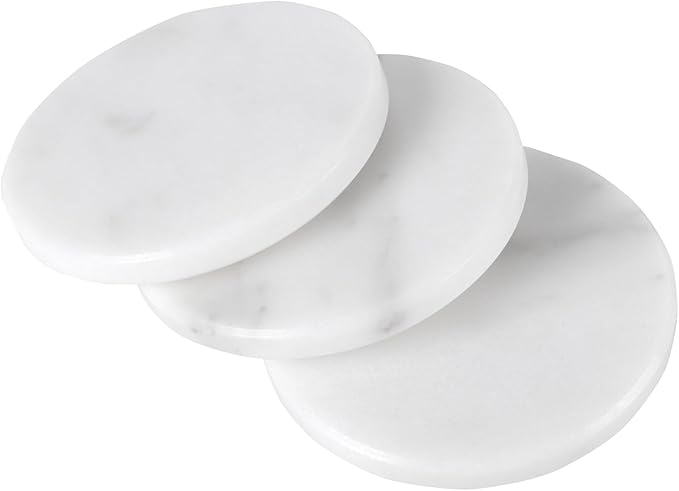 Natural White Marble Coasters Set of 8,4 Inch Round Drink Coasters with Non-Slip Feet,Heat Resistant Coaster for Home Decor and Coffee Table
