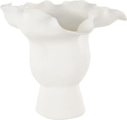 Deco 79 Ceramic Abstract Decorative Vase Floral Inspired Centerpiece Vase with Linear Grooves, Flower Vase for Home Decoration 9" x 8" x 8", White