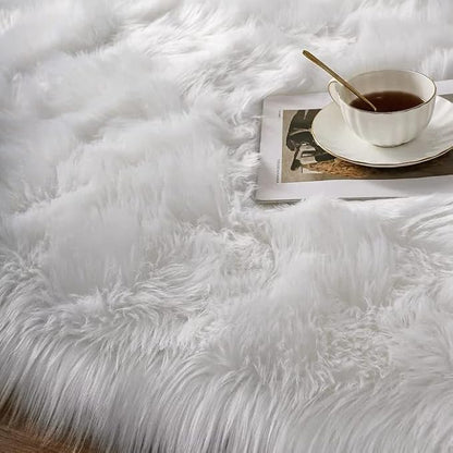 Shag Plush Rug 8x10 Area Rugs for Bedroom White Fluffy Living Room Rug Large Washable Faux Sheepskin Furry Fur Rugs for Nursery