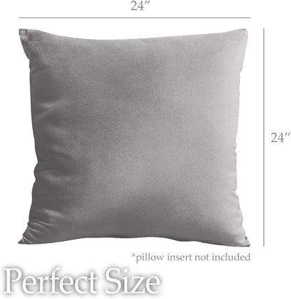 lalaLOOM Velvet Throw Pillow Covers, Set of 2, 24x24 Decorative Square Pillows Home Decor, Soft Accent Cases, Silky Machine Washable Pillowcases for Sofa, Couch, Bedroom, Living Room, Dark Gray
