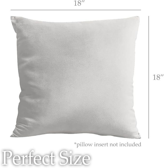 lalaLOOM Velvet Throw Pillow Covers, Set of 2, 18x18 Decorative Square Pillows Home Decor, Soft Accent Cases, Silky Machine Washable Pillowcases for Sofa, Couch, Bedroom, Living Room, Light Gray