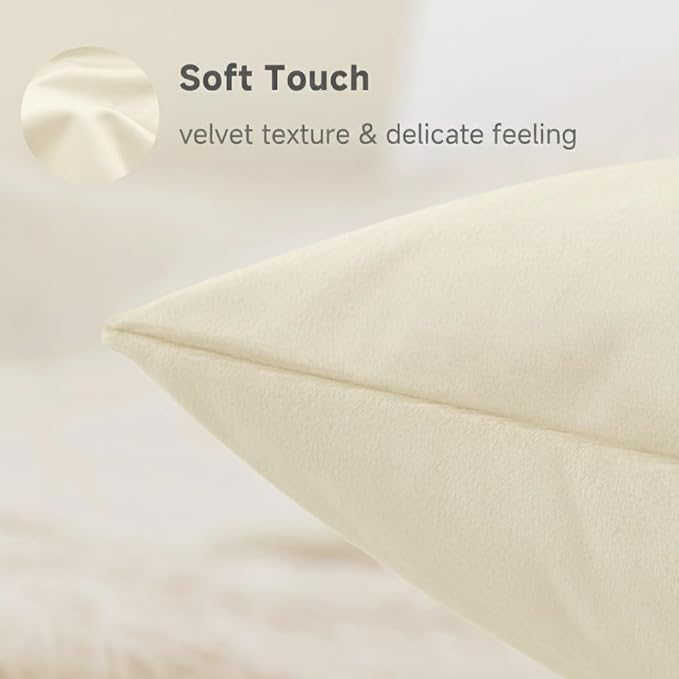 QUORGVES Cream Velvet Pillow Covers 22x22 Inch Set of 2, Soft Solid Decorative Square Throw Pillow Covers, Decor Cushion Covers for Bed Sofa Couch Bedroom Living Room - Off White/Ivory