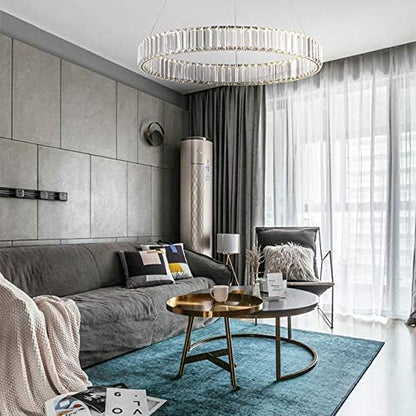 Modern Crystal Chandelier Dimmable Gold Ring Pendant Light with Remote 24" Round Crystal Chandeliers for Living Room Dining Room Bedroom
