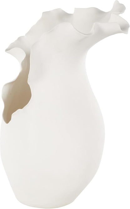 Deco 79 Ceramic Abstract Decorative Vase Floral Inspired Centerpiece Vase with Wavy Edge, Flower Vase for Home Decoration 9" x 9" x 15", White