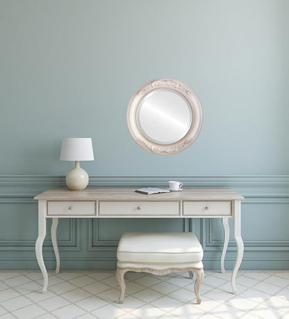 OVALCREST Round Beveled Wall Mirror for Home Decor - Florence Style - Taupe - 28x28 Outside Dimensions