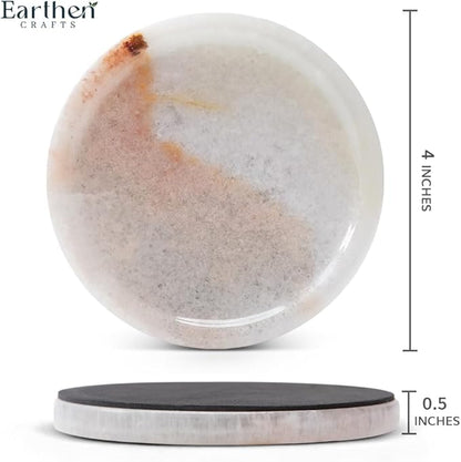 Marble Coasters Set of 4 Drink Coaster 4 Inches White Onyx Round Stone Coaster for Drinks, Mug, Glass, Ideal for Coffee Table Decor