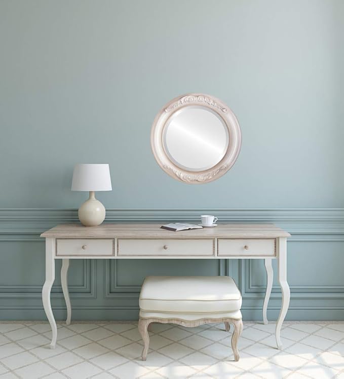 OVALCREST Round Beveled Wall Mirror for Home Decor - Florence Style - Taupe - 18x18 Outside Dimensions