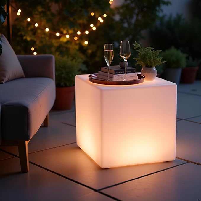 20-in LED Cube Chair, Cordless Rechargeable LED Cube Light Table, 16 Colors Glowing Light Up Cubes, Waterproof Glow Cubes Floor Lamp, Dimmable Cosmic Tesseract Mood Lamp for Bedroom Patio Garden Party