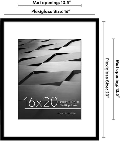 Americanflat 16x20 Picture Frame with Polished Plexiglass - Use as 11x14 Frame with Mat or Display 16x20 Photo Without Mat - Streamline Collection - Thin Border Picture Frames for Wall - Black