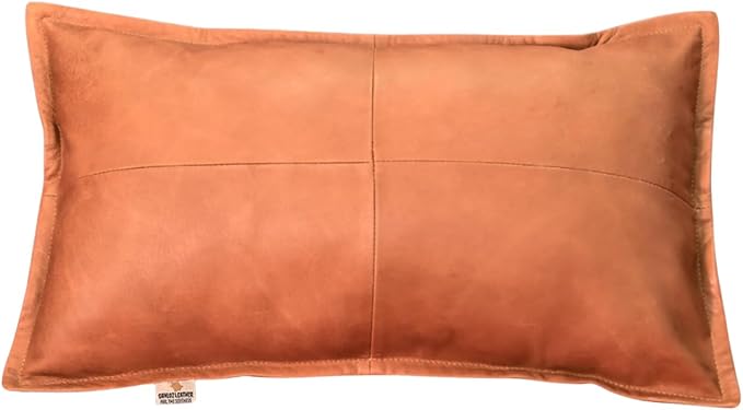 100% Lambskin Leather Pillow Cover - Sofa Cushion Case - Decorative Throw Covers for Living Room & Bedroom, 20X28 Inch - Gold Antique Box Pack of 1