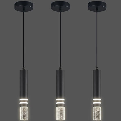Pendant Lights Kitchen Island, Crystal Pendant Light Fixtures Mini 6W LED Modern Kitchen Pendant Lighting Over Sink and Living Room and Bedroom (Black 3-Pack)