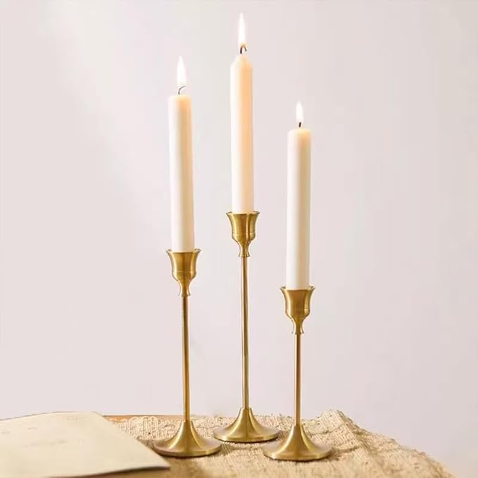 Candlestick Holders, Taper Candle Holders Set of 6, Vintage Candle Holder Decor for Table Centerpiece, Fireplace Mantel, Weddings & Housewarming (Brass Gold, 6 pcs)