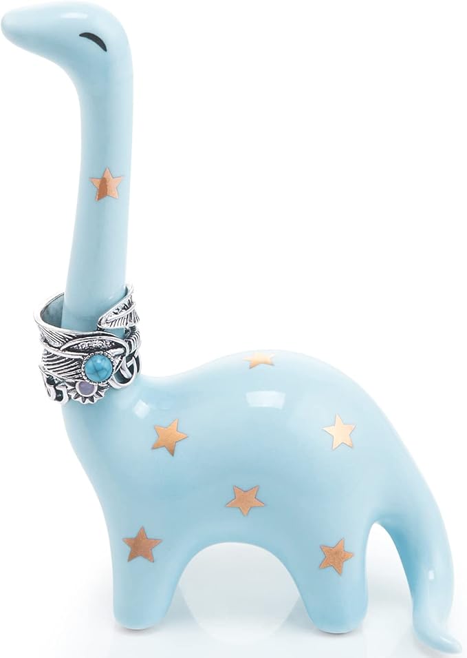 PUDDING CABIN Blue Dinosaur Ring Holder Engagement Wedding Ring Stand, Dinosaur Gifts, Cute Preppy Room Decor, Birthday Gifts for Women Her Girls Friends, Bridal Shower Bridesmaid Christmas Gifts