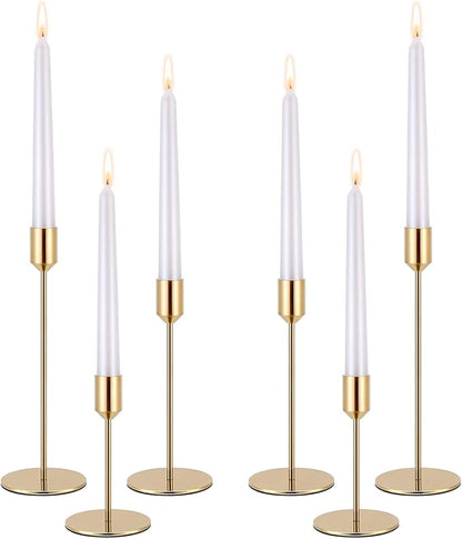 Gold Candle Holders Candlestick Holder for Taper Candles, Set of 6 Pcs Decorations Candle Stick Long Holder for Table Centerpieces, Wedding, Dinning, Anniversary, Party(Candles not Include)
