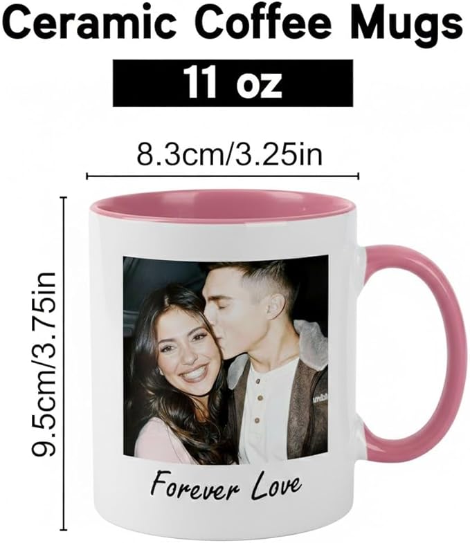 Custom Photo Coffee Mug, Personalized Forever Love Design Ceramic Cup for Anniversary Boyfriend Girlfriend Dishwasher Safe, 11oz (Pink)