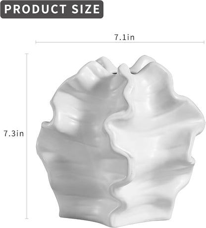 Tongyu Home Ceramic White Artistic Coral Vase, Wabi-Sabi Modern Decor Sculpture for Home, Unique Centerpiece for Living Room, Bedroom, Office