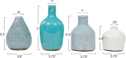 Creative Co-Op Blue & Ivory Terracotta Vases (Set of 4 Sizes) (Pack of 3)