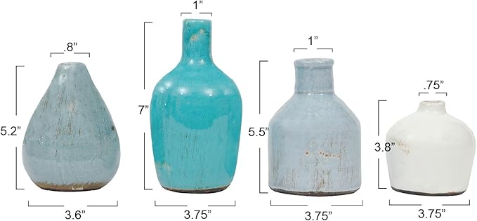 Creative Co-Op Blue & Ivory Terracotta Vases (Set of 4 Sizes)