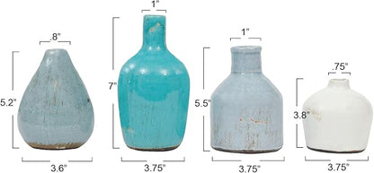 Creative Co-Op Blue & Ivory Terracotta Vases (Set of 4 Sizes)