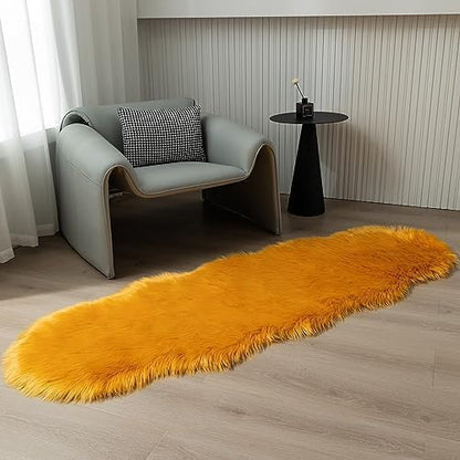 Faux Fur Rug Runner 2x6 ft Yellow - Machine Washable Super Soft Plush Shaggy Fluffy Area Carpet,Sheepskin Rug Fuzzy Floor Mat for Bedroom, Sofa,Living Room, Bedside, Nursery & Kids Room