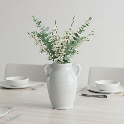 Sunddo Gray Ceramic Vase 8 Inch Modern Decorative Vase with 2 Handles, Neutral Gray Centerpiece for Table, Living Room, Bathroom Decoration, Mantel, Shelf Decor,