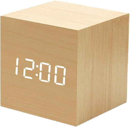 Digital Wooden Alarm Clock Bedrooms Clock with Temperature LED Display (No Battery) Wooden
