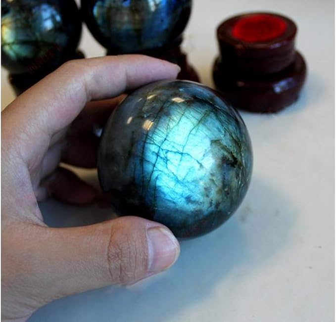 StoneStory Natural Labradorite Healing Crystal Sphere Ball Gemstone for Reiki Balancing Meditation Energy Home and Office Decoration (6cm, Labradorite)
