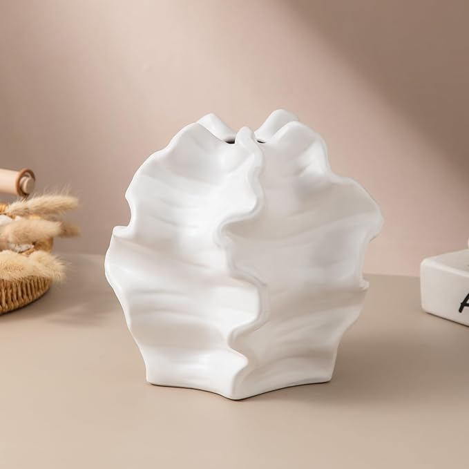 Tongyu Home Ceramic White Artistic Coral Vase, Wabi-Sabi Modern Decor Sculpture for Home, Unique Centerpiece for Living Room, Bedroom, Office