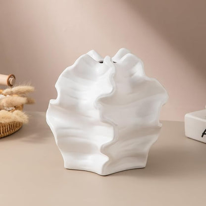 Tongyu Home Ceramic White Artistic Coral Vase, Wabi-Sabi Modern Decor Sculpture for Home, Unique Centerpiece for Living Room, Bedroom, Office