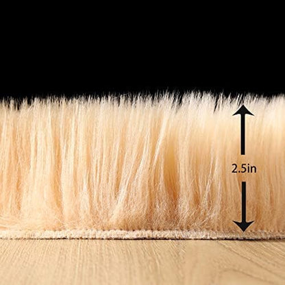 Fluffy Faux Fur Rug Brown Sheepskin Area Rug,4x6 Ft Ultra Soft Shaggy Plush Rug for Bedroom Bedside Living Room Nursery Kids Room