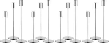 Set of 12 Silver Taper Candle Holders, Tall Candle Holder, Metal Silver Candlestick Holders, Fits 3/4 inch Thick Candle&Led Candles, for Table Centerpiece, Wedding, Dinning, Party Home Decor