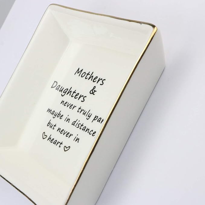 JoycuFF Mother&Daughter Gifts Ceramic Ring Dish Decorative Jewelry Tray-Gifts for Mother from Daughter or Daughter Gifts from Mom