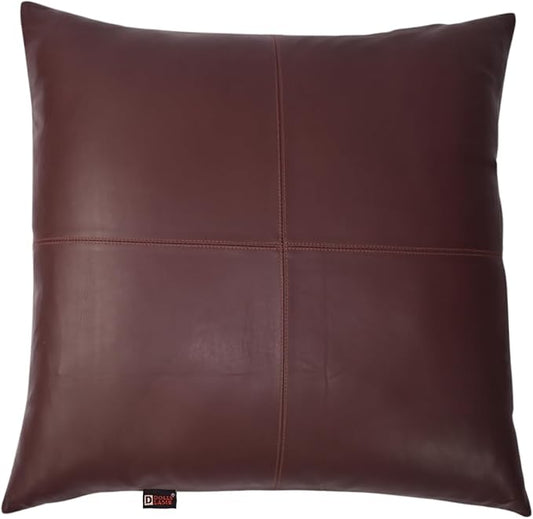 D DOLLY LAMB Lambskin Leather Pillow Cover - Sofa Cushion Case - Decorative Throw Covers for Living Room & Bedroom, 18x18 Inches - Dark Brown Plain Pack of 2