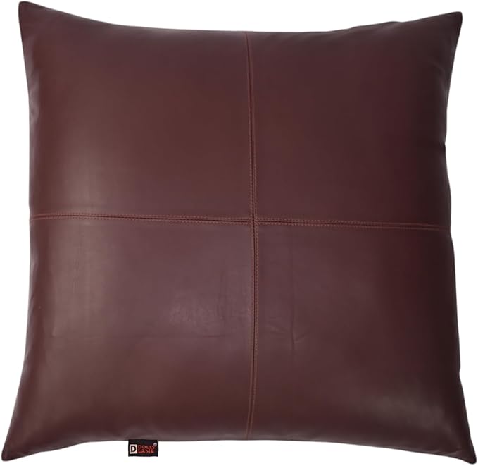 D DOLLY LAMB Lambskin Leather Pillow Cover - Sofa Cushion Case - Decorative Throw Covers for Living Room & Bedroom, 20x20 Inches - Dark Brown Plain Pack of 2