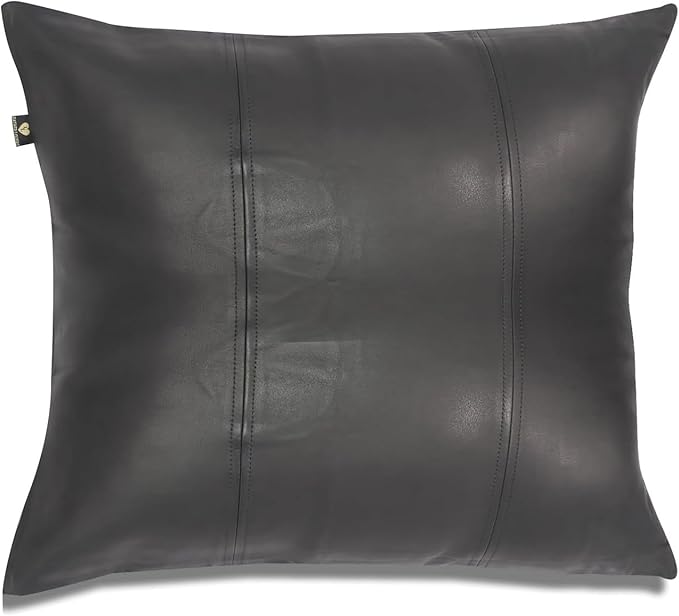LL LEATHER LOVERS Lambskin Leather Pillow Cover - Sofa Cushion Case - Decorative Throw Covers for Living Room & Bedroom, 22x22 Inches - Black Pack of 1