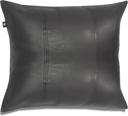LL LEATHER LOVERS Lambskin Leather Pillow Cover - Sofa Cushion Case - Decorative Throw Covers for Living Room & Bedroom, 14x14 Inches - Black Pack of 1