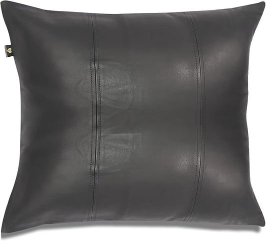 LL LEATHER LOVERS Lambskin Leather Pillow Cover - Sofa Cushion Case - Decorative Throw Covers for Living Room & Bedroom, 18x18 Inches - Black Pack of 1