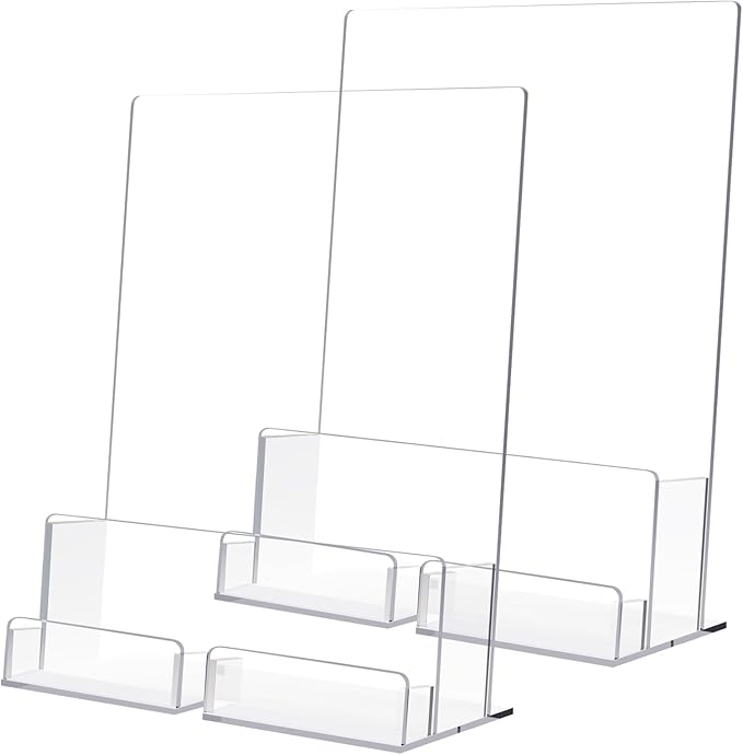 Acrylic Brochure Holder with Business Card Holder, 8.5"x 11", Clear Flyer Stands for Display, Ideal for Trade Show, Menu, Journals, Pamphlet, Magazine, Booklets, Literature (2-Pack Acrylic)