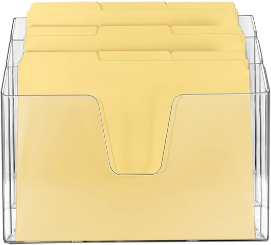 Acrimet Horizontal Triple File Folder Holder Organizer (Manila Folders Letter Size Included) (Clear Crystal Color)
