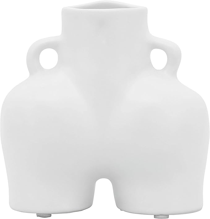 Sagebrook Home Modern Glam Decorative Vase - Unique Body Shape Design - Stoneware Ceramic - Stylish Home & Office Accent - Perfect for Living Room, Bedroom, or Desk - 6" White